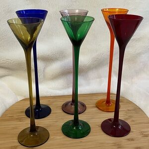 Bombay La Grande Long Stem 10” Cordials SET of 6 Multicolor Hand Blown Glass